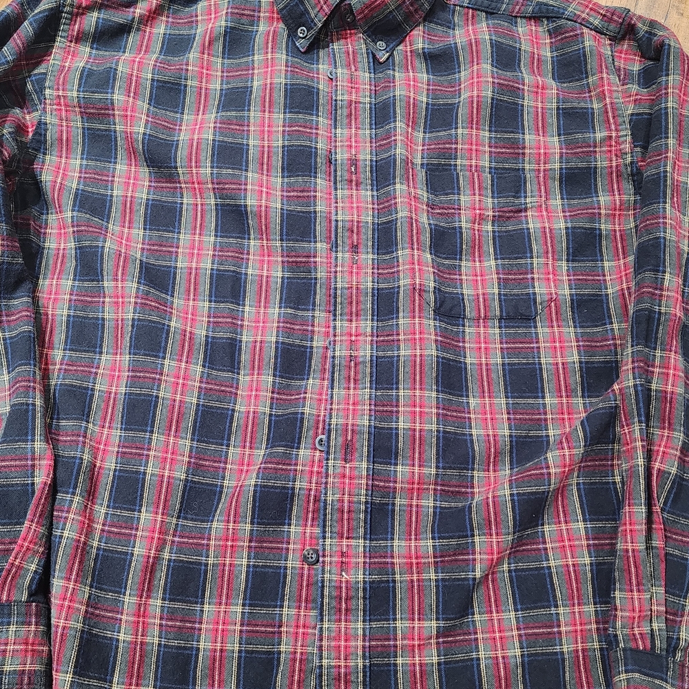 LL BEAN COTTON FLANNEL CASUAL Button Up PLAID SHIRT Men’s XL Regular